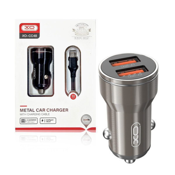 Car charger XO CC48 2x USB 2,4A + cable microUSB gray 6920680832293