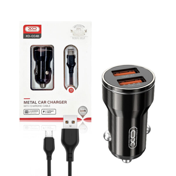 Car charger XO CC48 2x USB 2,4A + cable microUSB black 6920680832279