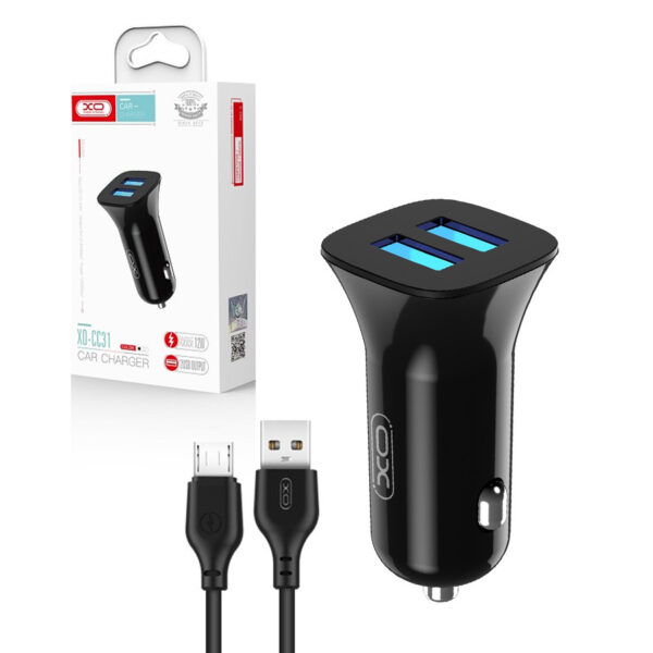 Car charger XO TZ10 2x USB 2,4A + cable microUSB black 6920680875962