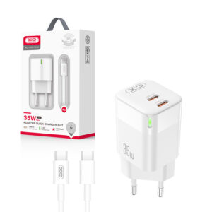 Charger XO CE07 PD 35W 2xUSB-C + cable USB-C/ USB-C white 6920680832996