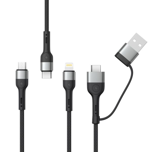 Cable XO NB254 6in1 USB - USB-C + USB-C + microUSB + Lightning 1,2m black 6920680848461