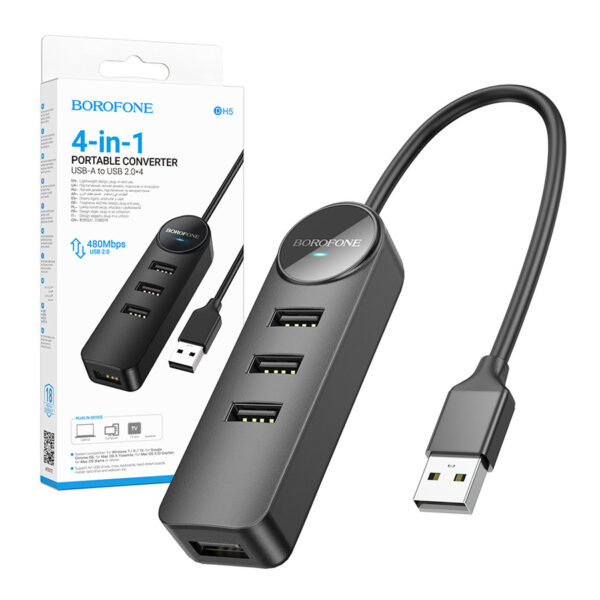 Adapter Borofone DH5 Erudite 4in1 USB/ 4xUSB 3.0 0,2m black 6941991104190