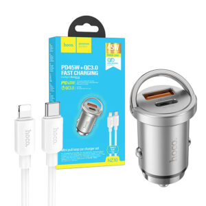 Car charger HOCO 2xUSB QC3.0 18W + Type C PD 45W + Cable Type C to Iphone Lightning 8-pin Handy NZ10 silver 6942007601832