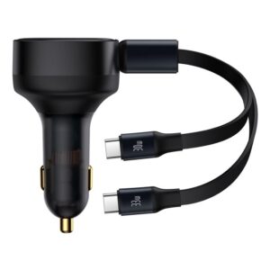 Car charger Baseus Enjoyment Retractable 2w1 30W black with cable 2x USB-C (C00035500111-00) 6932172629267