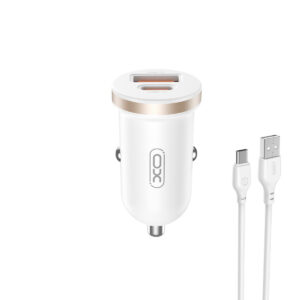 Car charger XO CC56 PD 30W QC 1x USB 1x USB-C + cable USB - USB-C white 6920680848249