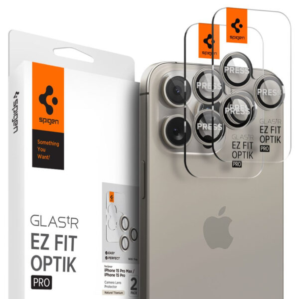 SPIGEN OPTIK.TR ”EZ FIT” 2-PACK IPHONE 14 PRO/PRO MAX/15 PRO/PRO MAX NATURAL TITANIUM 8809971220545