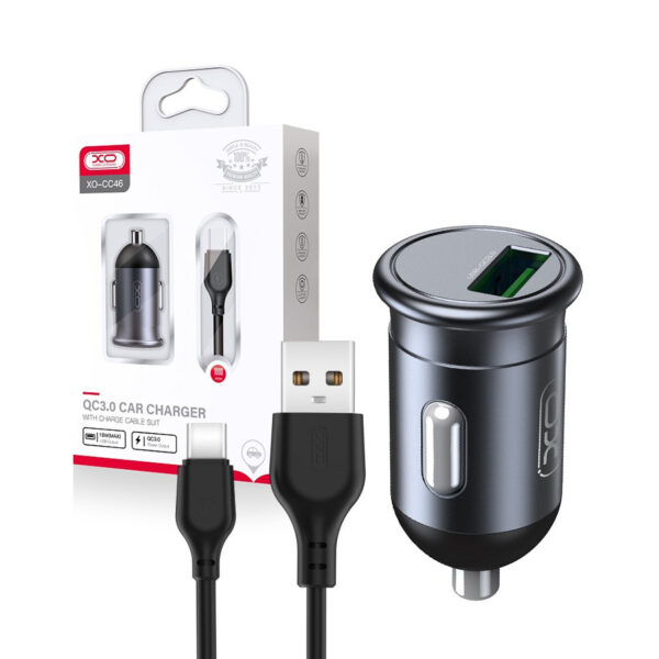 Car charger XO CC46 QC 3.0 18W USB + cable USB-C gray 6920680828456