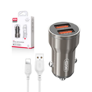 Car charger XO CC48 2x USB 2,4A + cable Lightning gray 6920680832286