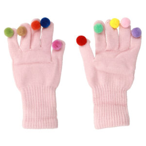 Touchscreen gloves with pompoms pink 5900217024590