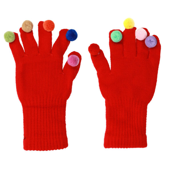 Touchscreen gloves with pompoms red 5900217024606