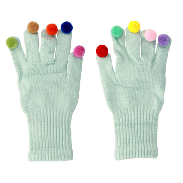 Touchscreen gloves with pompoms light blue 5900217024675