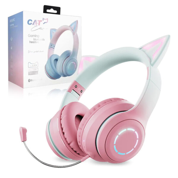 BLUETOOTH COMPUTER HEADPHONES CAT EARS WITH MICROPHONE PINK