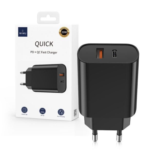 Charger WIWU Wi-U002 PD QC 20W 1xUSB 1xUSB-C black 6936686412520