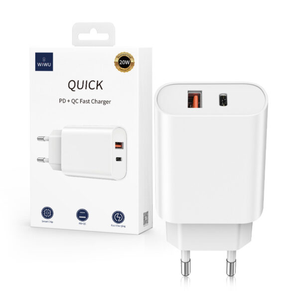 Charger WIWU Wi-U002 PD QC 20W 1x USB 1x USB-C white 6936686412513