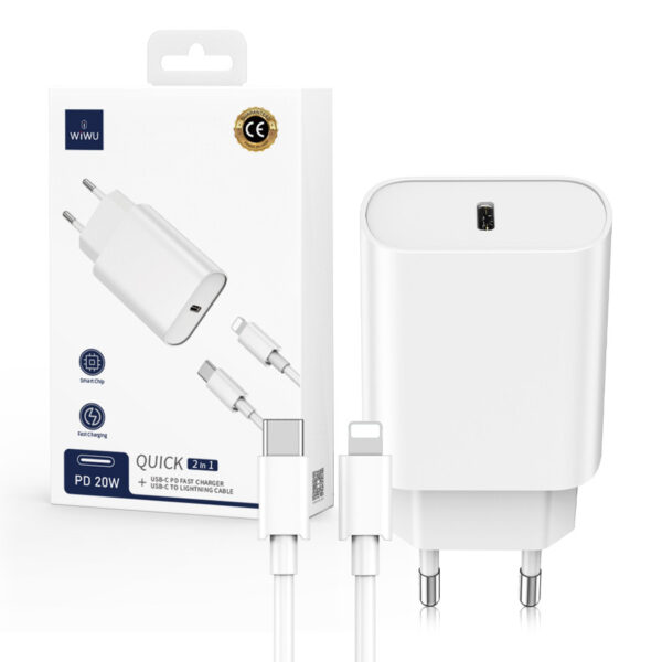 Charger WIWU Wi-U001 PD 20W 1x USB-C + cable USB-C/ Lightning white 6976195090055