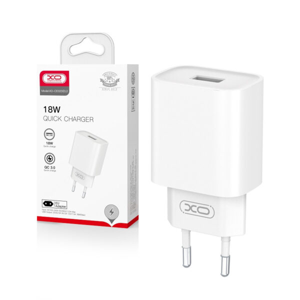 Travel charger XO CE02D QC 3.0 18W 1x USB white 6920680880850