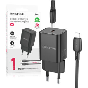 Charger Borofone BN13 Safety Type C PD 30W with cable Type C/ Lightning black 6941991106804