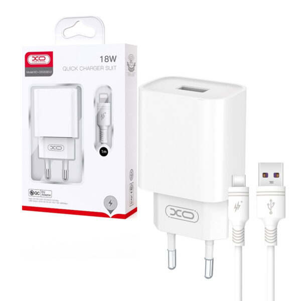 Charger XO CE02D QC 3.0 18W 1x USB + cable USB-C white 6920680808373