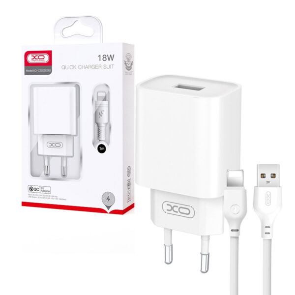 Charger XO CE02C 2x USB 2,1A + cable Lightning white 6920680808281