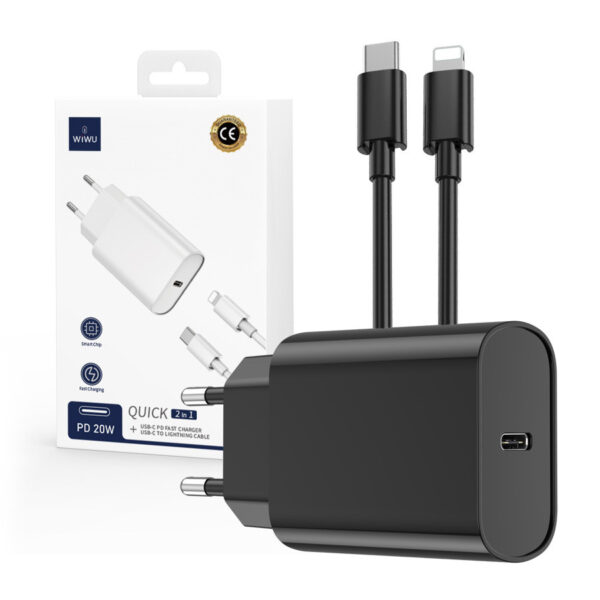 Charger WIWU Wi-U001 PD 20W 1x USB-C + cable USB-C / Lightning black 6976195090079