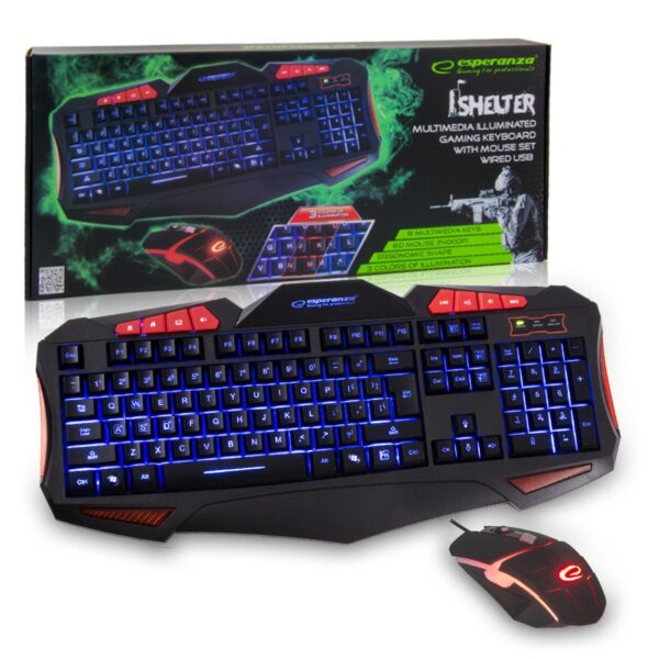 WIRED SET KEYBOARD AND GAMING MOUSE LED USB ESPERANZA EGK3000 SHELTER 5901299938607