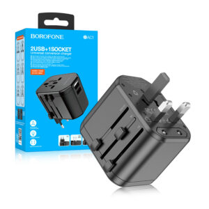 Adapter Borofone BAC1 - 2xUSB USA UK EU AU black 6941991106125