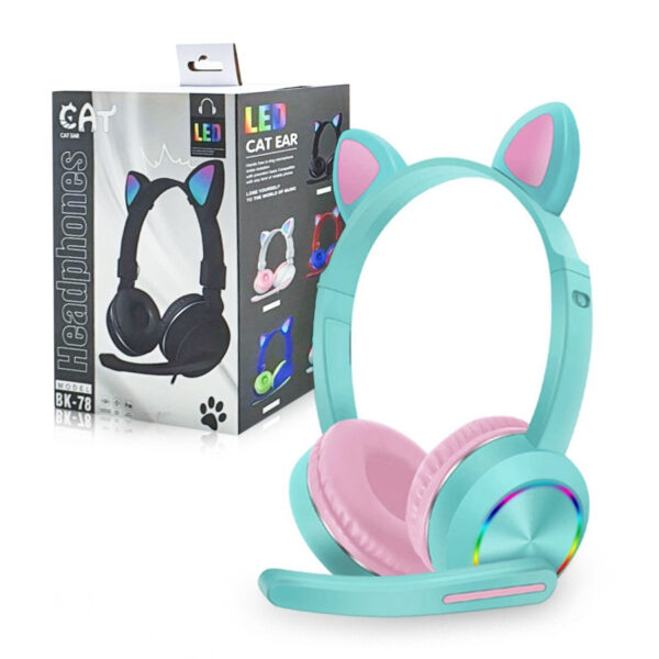 Bluetooth headphones for children with LED ears and microphone BK-78 mint