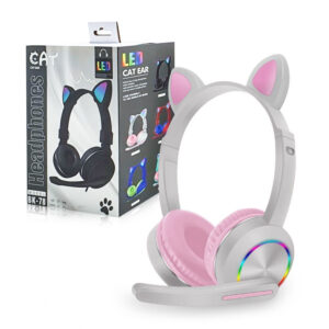 Bluetooth headphones for children with LED ears and microphone BK-78 pink