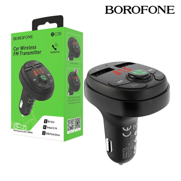 Transmitter FM Borofone BC26 Music Joy MP3 Bluetooth 2xUSB 2,1A black 6931474717702