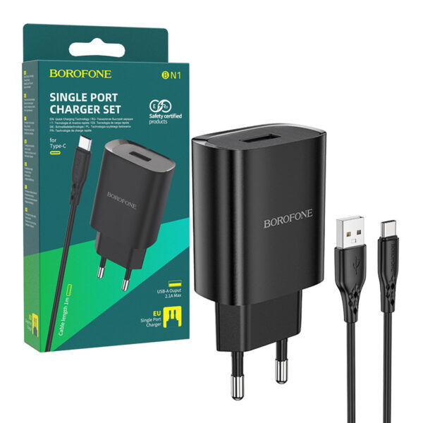 Charger Borofone BN1 Innovative USB 2,1A with cable USB/ Type C black 6931474741134