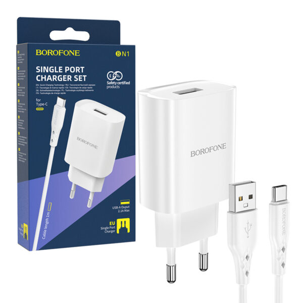 Charger Borofone BN1 Innovative USB 2,1A with cable USB/ Type C white 6931474741141