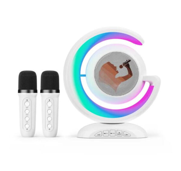 Karaoke set RGB bluetooth speaker and 2 microphones white