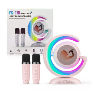 Karaoke set RGB bluetooth speaker and 2 microphones pink