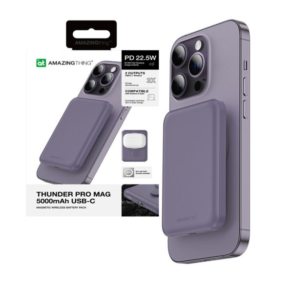 Power bank Amazing Thing Thunder Pro 5000mAh TPM5KPU Type C with induction charger purple 4892878079235