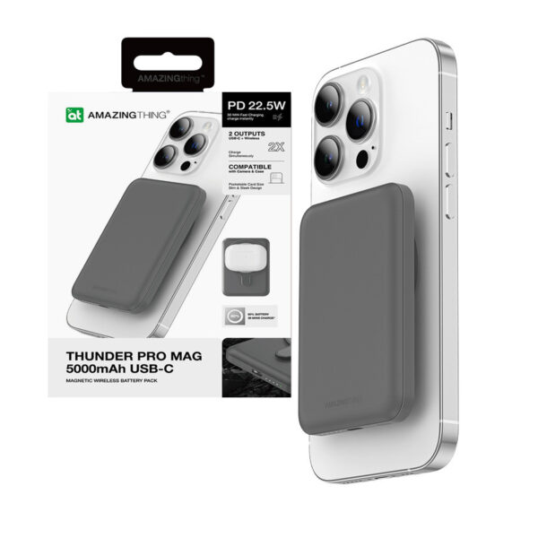 Power bank Amazing Thing Thunder Pro 5000mAh TPM5KGY Type C with induction charger gray 4892878079242