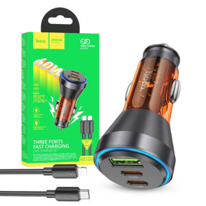 Car charger HOCO USB 18W 2x Type C 30W + cable Type C/ Lightning NZ12D orange 6942007615549