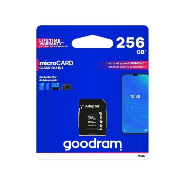 Memory Card GOODRAM microSD 256GB class 10 UHS-I 100MB/s + adapter 5908267930175