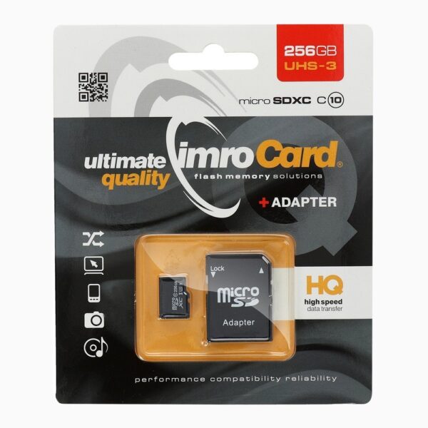 Memory Card IMRO MicroSD 256GB class 10 UHS-3 100MB/s + adapter 5902768015683