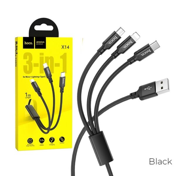 Cable USB HOCO - 3in1 iPhone Lightning 8-pin + Micro + Typ C X14 TIMES black 6931474719157