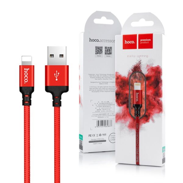 Cable USB HOCO - iPhone Lightning 8-pin X14 TIMES 1 meter red-black 6957531062837