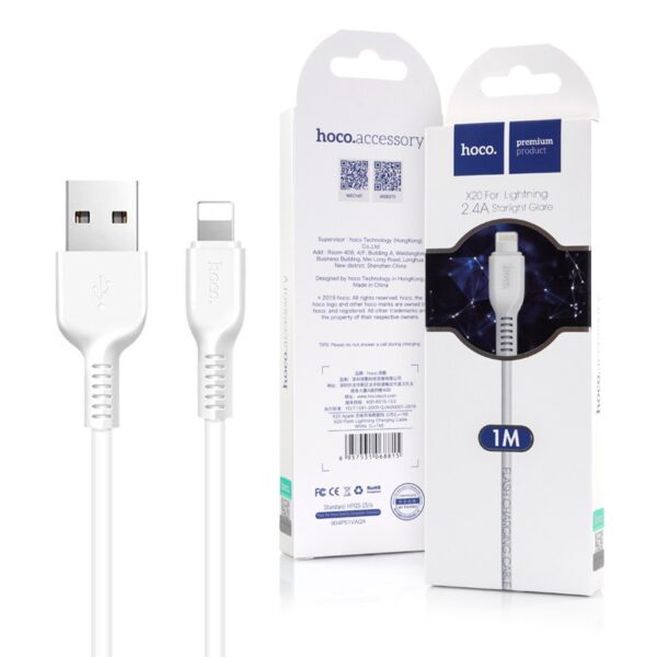 Cable USB HOCO - iPhone Lightning 8-pin Flash X20 1 meter white 6957531068815