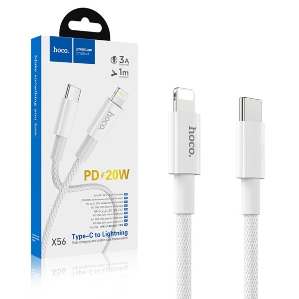 Cable Type C HOCO - iPhone Lightning 8-pin Power Delivery Fast Charge PD20W X56 white 6931474740892