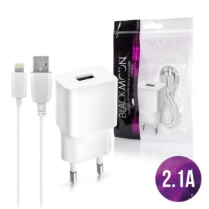 Travel charger Blackmoon 1xUSB 2,1A + Lightning cable white 5900495758491