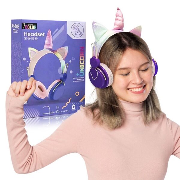 BLUETOOTH HEADSET UNICORN WITH EARS AH-808 PURPLE