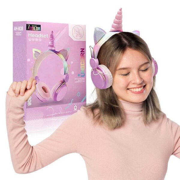 BLUETOOTH HEADSET UNICORN WITH EARS AH-808 LIGHT PINK