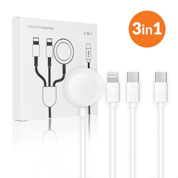 Cable Typ-C 3in1 iPhone Lightning 8-pin + Type-C + 2A and Apple Watch 3W 1A C3169 white 5903396106712