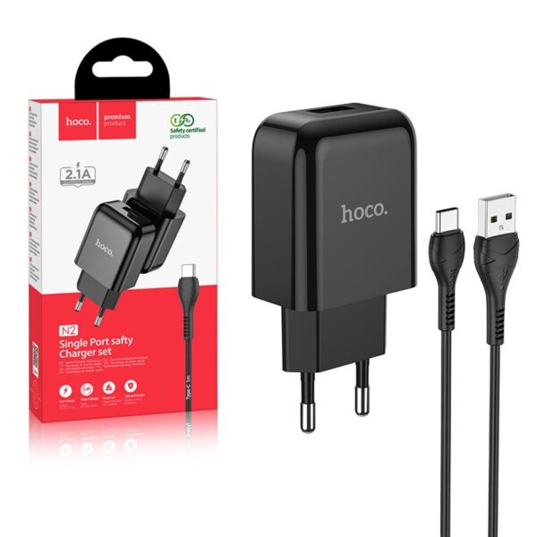 Travel charger HOCO USB + cable Type C 2A N2 Vigour black 6931474746153