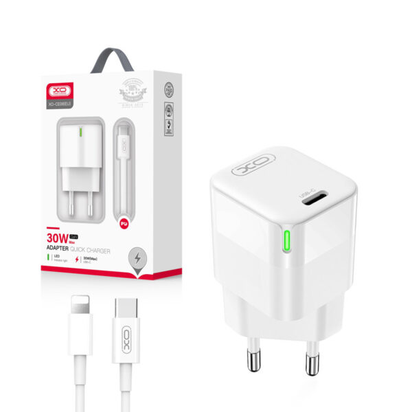 Charger XO CE06 PD 30W 1x USB-C + cableUSB-C/ Lightning white 6920680832941