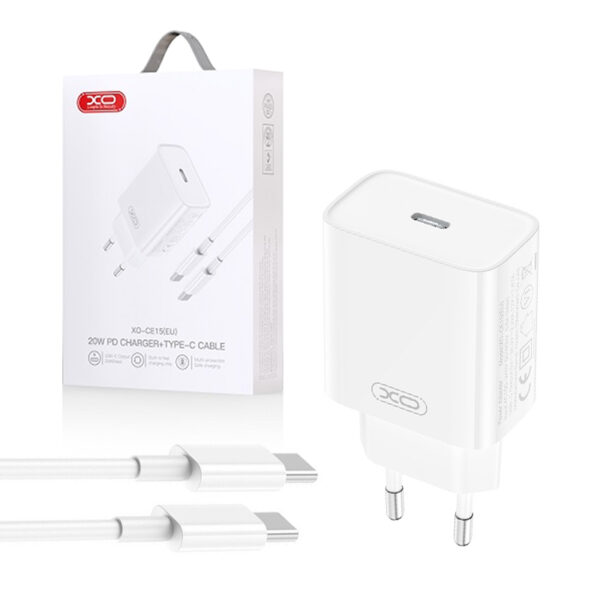 Charger XO CE15 PD 20W 1x USB-C + cable USB-C - USB-C white 6920680846252