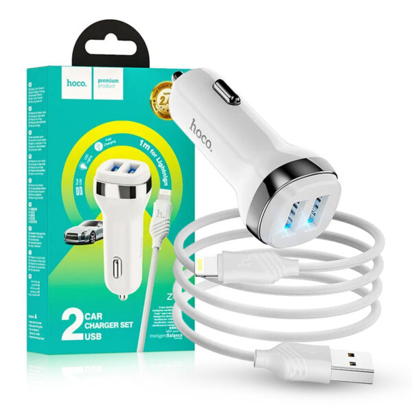 Car charger HOCO 2x USB + cableiPhone Lightning 8-pin 2,4A Z40 white 6931474739681